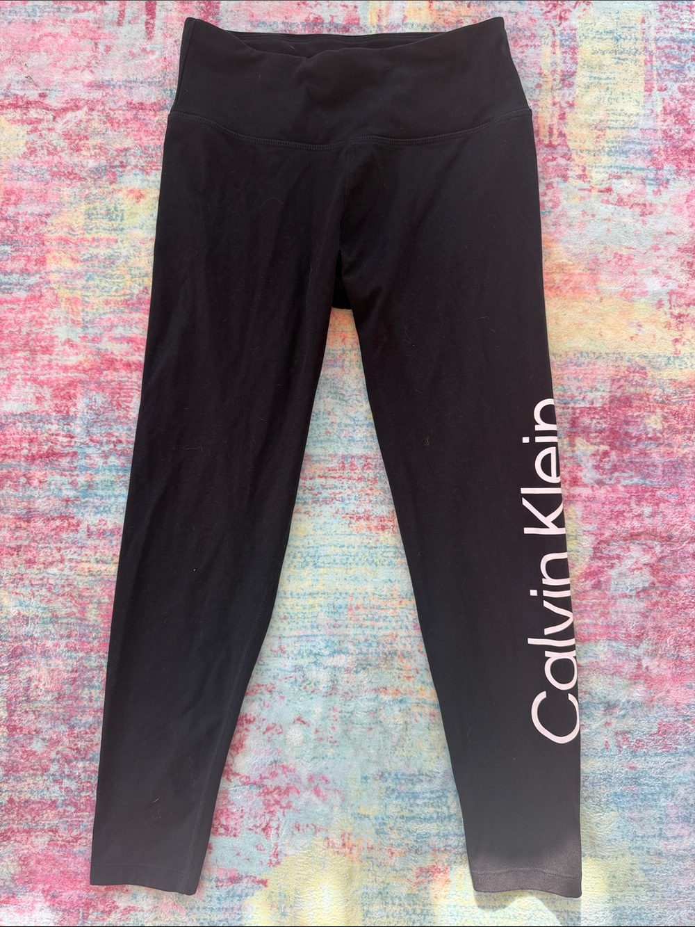 Calvin Klein Black Leggings with White Side Logo - Kids